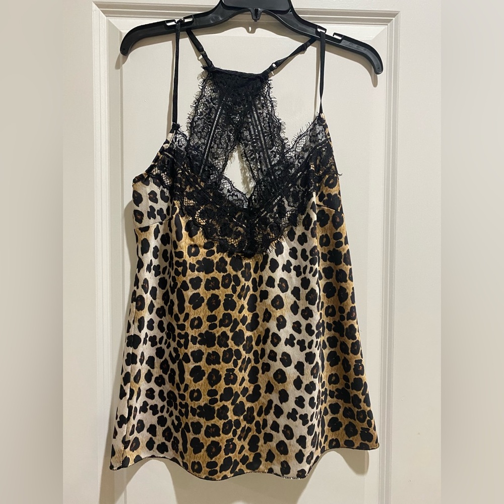 Fabrik Leopard Print Lace Trim Halter Top